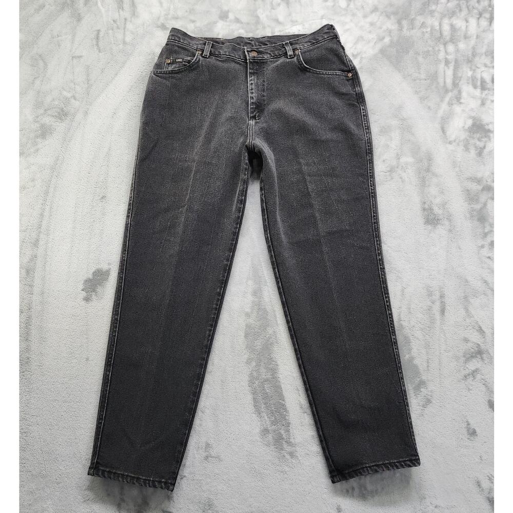 Vintage Lee Jeans Womens 16 Faded Distressed Black High Rise Tapered Leg‎ Mom